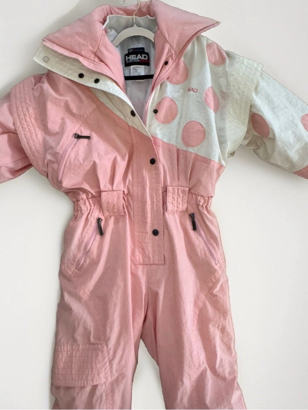 Head woman’s Pink Polka Dot Ski Suit vintage medium